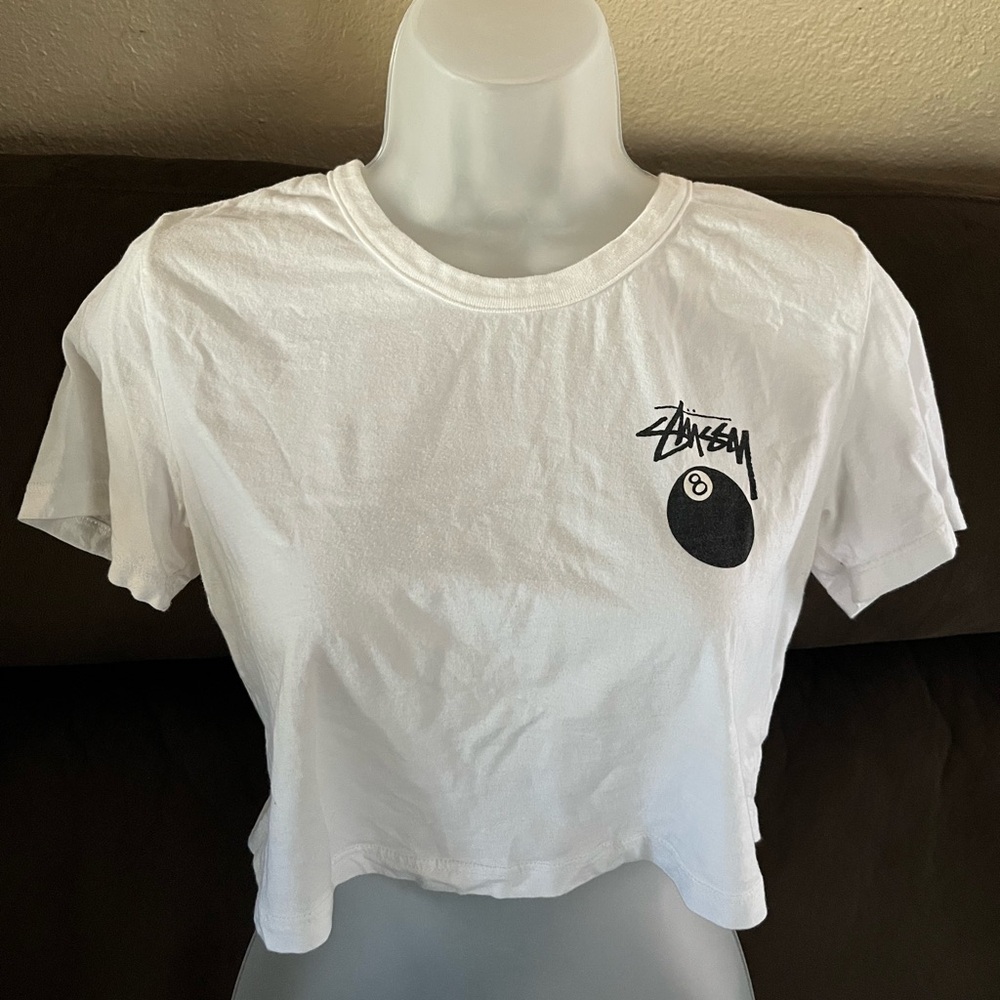 Stussy White Graphic Crop Top